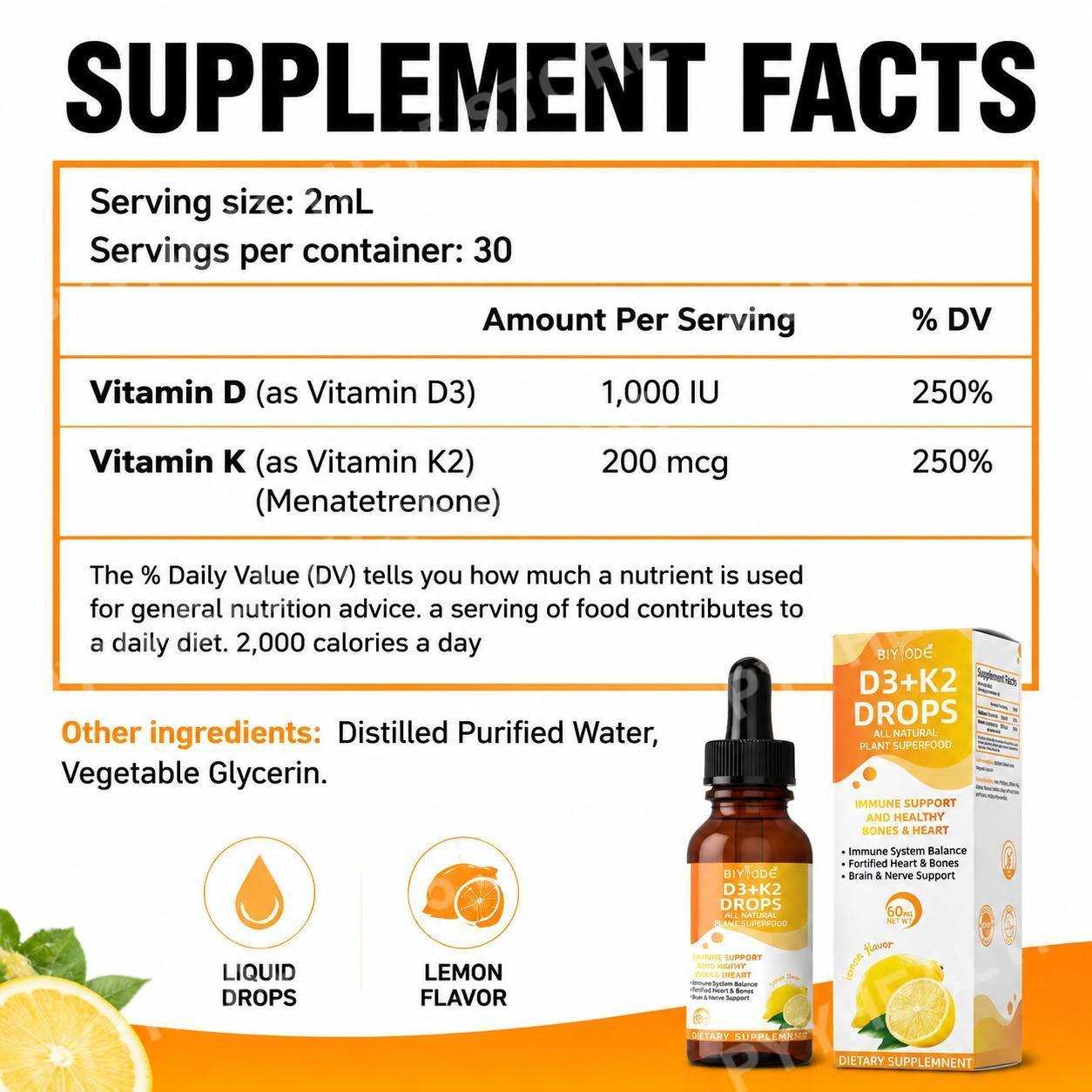 Жидкие капли BIYODE с витамина – обзор и цена Vitamin D3 K2 Drop